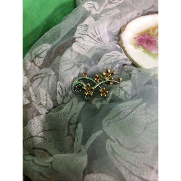 Artisan Silver Gold & Orange Floral Brooch Pin SO PRETTY! - Picture 5 of 16